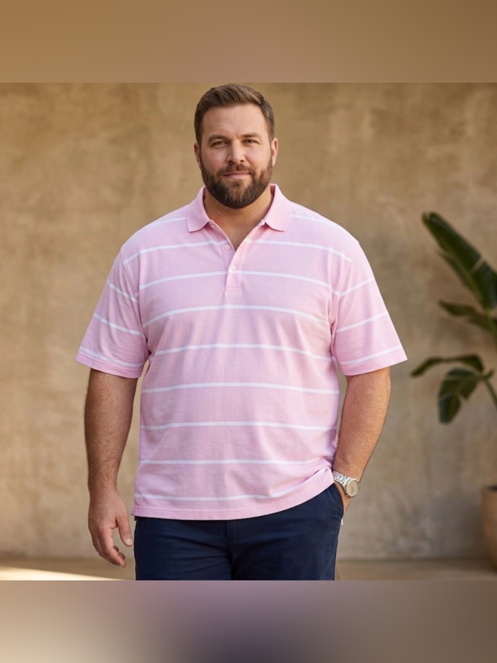 Byron Nelson Vintage Signature Series Triple Mercerized Pink Striped Polo- XXL